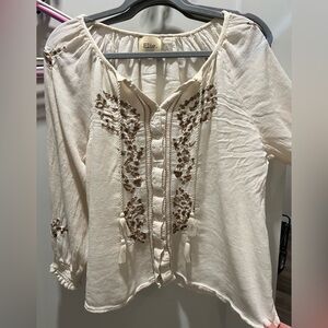 ELIE Cream Embroidered Women's XL Blouse